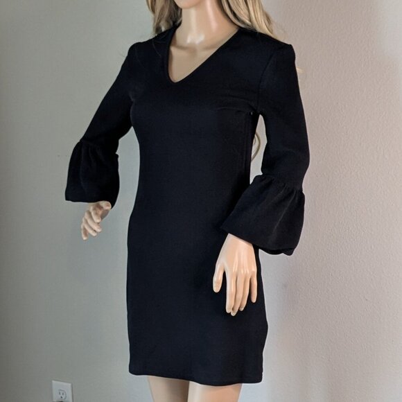 Romeo & Juliet Couture Sheath Dress Small Black Stretch V-Neck Bell Sleeve - Picture 4 of 16